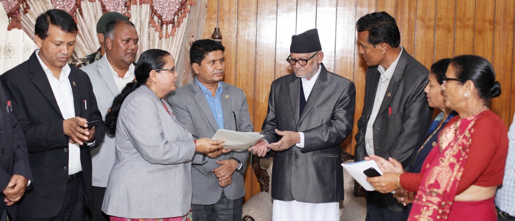 Constitution Assembly members from Kaski district submits memorandum to the Prime Minister Sushil Koirala on Wednesday at PM's Official Residence, Kathmandu, where they demands to provide proper relief and settlement to the people suffered from landslide on Bhadra 13 from the Nepal government. Photo: Kumar Shrestha, RSS